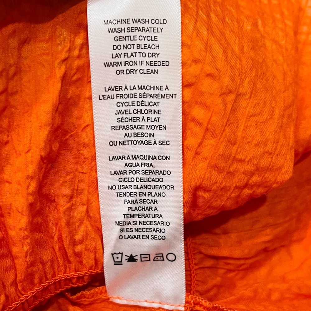 Frame EUC Ruched V Neck Sleeveless Top Blouse Orange Button Front Peplum M - Picture 11 of 12